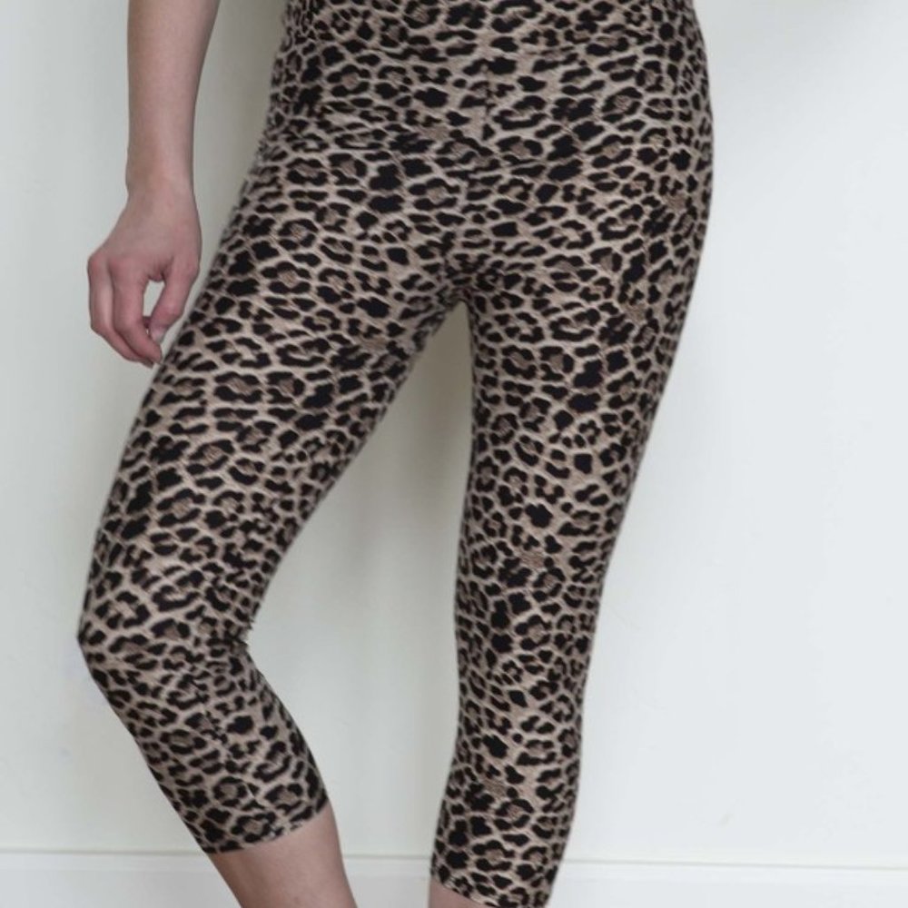 Tan and Black Leopard print Capri Leggings